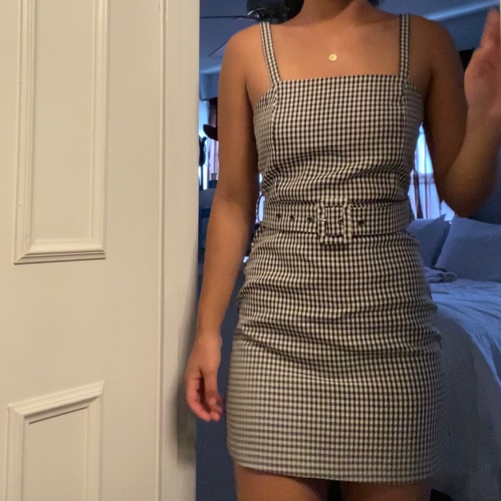White and black striped tight dress